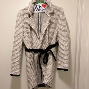 Theory jacket, worn once and then dry cleaned. With black velvet tie belt.